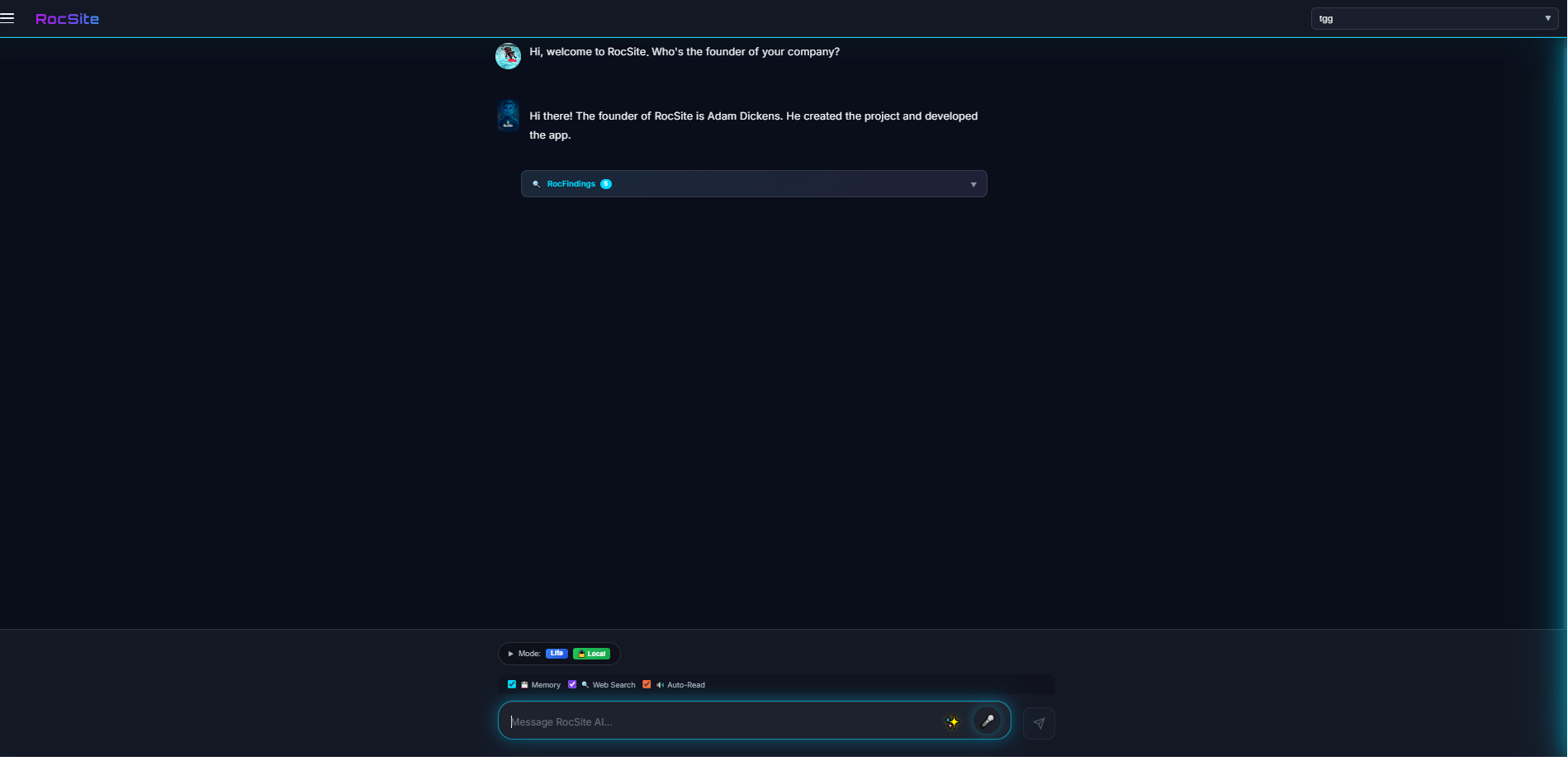 RocSite Chat conversational AI