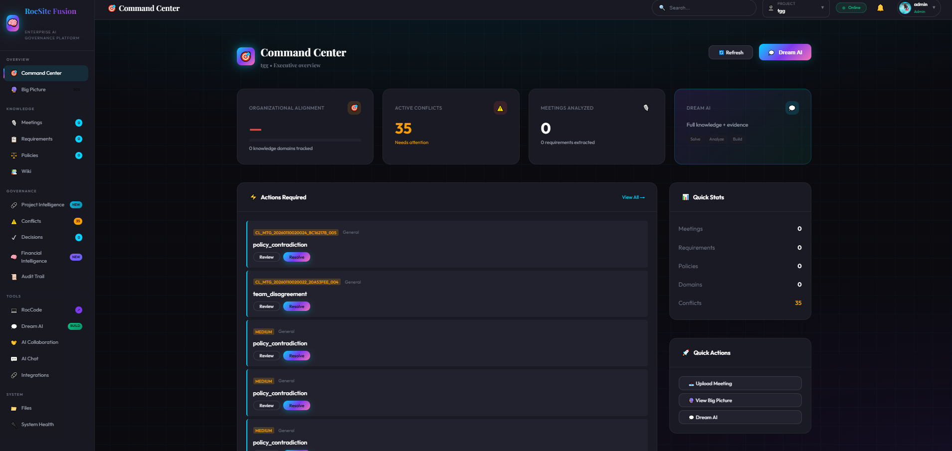 RocSite Fusion Command Center